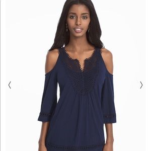 WHBM cold shoulder embroidered tunic top